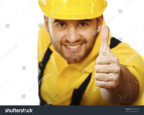 Closeup Portait Of Super Hero Handyman Isolated On White Stock Photo