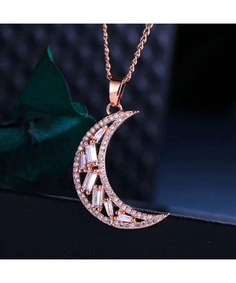 Dazzling Crescent Rose Gold Moon Pendant Ferosh 2923581