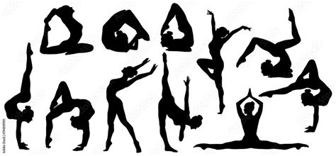 Gymnastics Poses Silhouette, Set of Flexible Gymnast Exercise, Acrobat ...