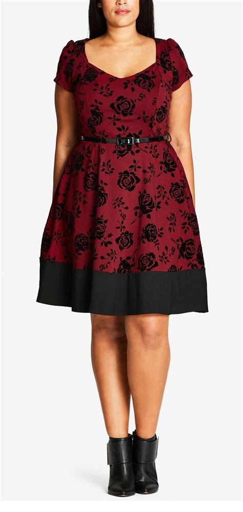 City Chic Trendy Plus Size Flocked Fit And Flare Dress Plus Size