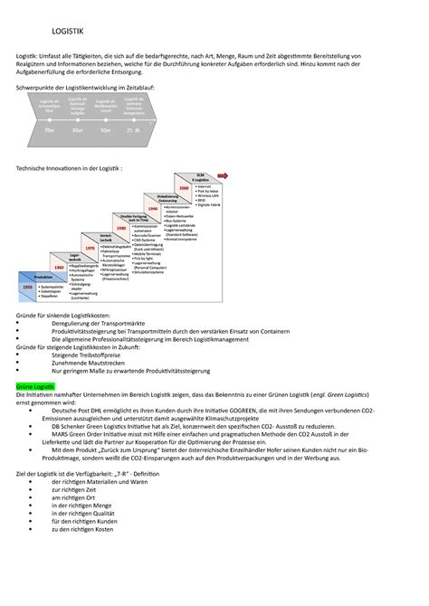 Logistik Zusammenfassung Logistik Umfasst alle Tätigkeiten