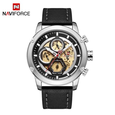 Jual New Jam Tangan Cowok Naviforce Branded Original Kulit Hitam