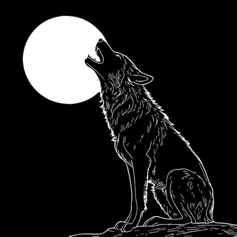 Uivo de lobo na lua cheia ilustração vetorial de arte de linha vetor