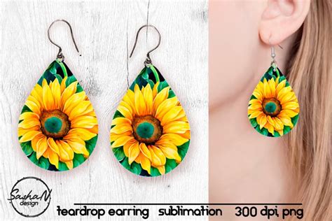 Watercolor Sunflower Tear Drop Earrings Sublimation