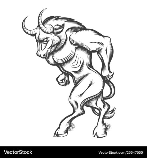 Minotaur Engraving Royalty Free Vector Image Vectorstock