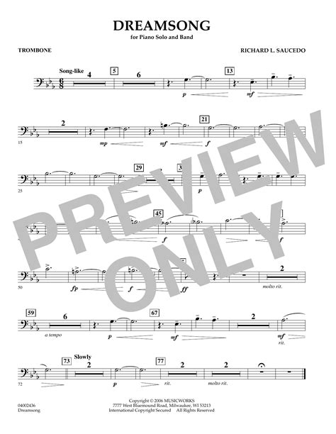 Dreamsong Piano Feature With Band Trombone By Richard Saucedo Sheet