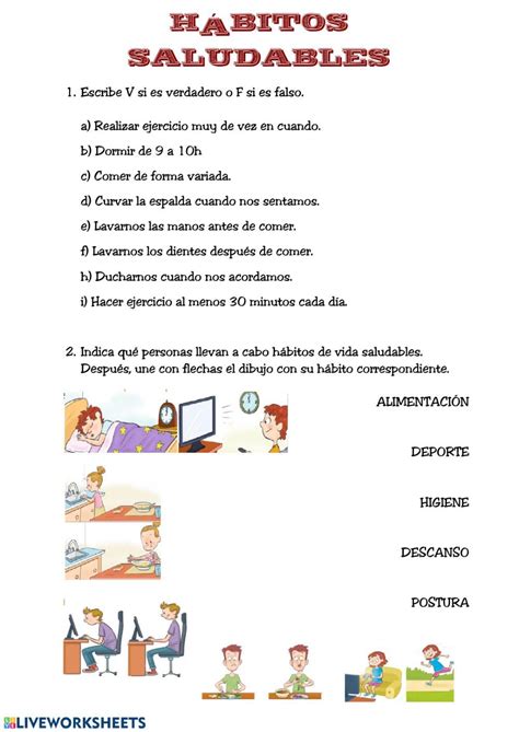 Hábitos y alimentación saludable worksheet Comprensión lectora