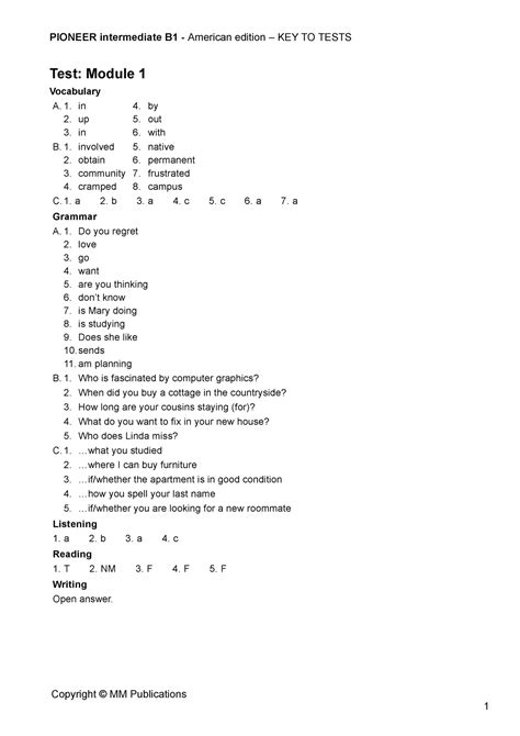 Toaz Teszt Test Module 1 Vocabulary A 1 In 4 By 2 Up 5 Out 3