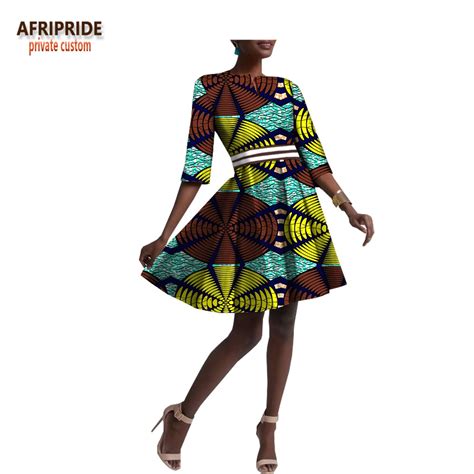 African Print Summer Women Casual Dress Afripride Half Sleeve Knee