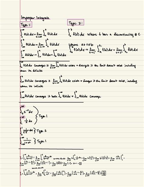 Improper Integrals University Of Texas Calc 2 Notes Improper