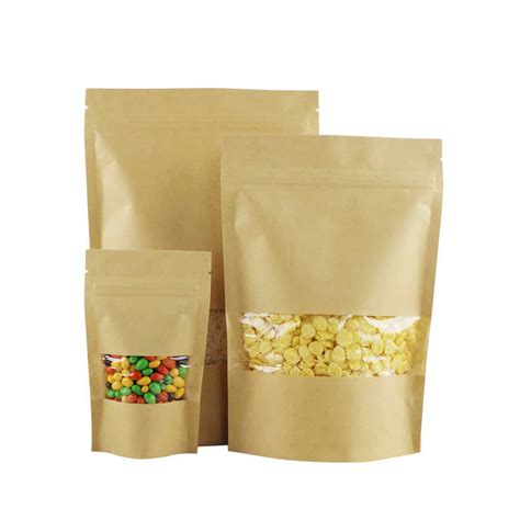 Food Brown Stand Up Kraft Paper Zip Bags With Matte Windowreclosable