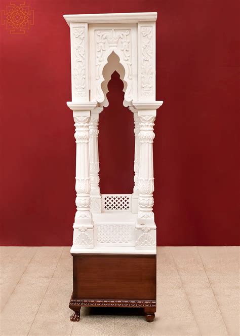 72 Large Designer White Marble Temple With Wood Wooden Pooja Mandir