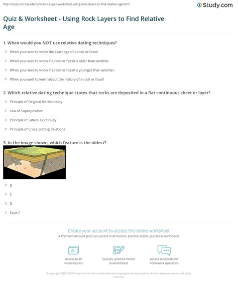 Quiz And Worksheet Using Rock Layers To Find Relative Age