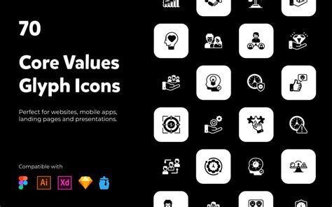 70 Iconos De Glifos De Valores Fundamentales