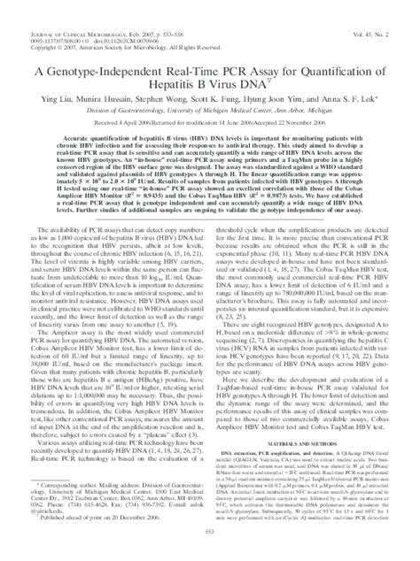 Pdf Comparison Of Quantitative Hepatitis B Virus Dna Real Time Pcr