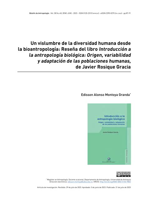 Pdf Vislumbre De La Diversidad Humana Desde La Bioantropolog A