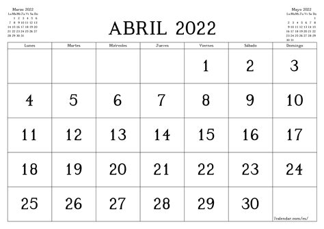 Calendario Abril Para Imprimir Calendarios Para Imprimir