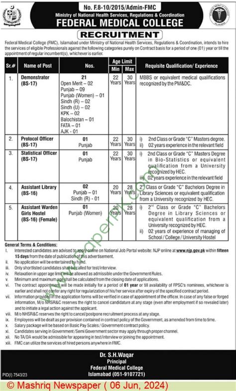 Protocol Officer jobs in Islamabad at Federal Medical College Islamabad ...