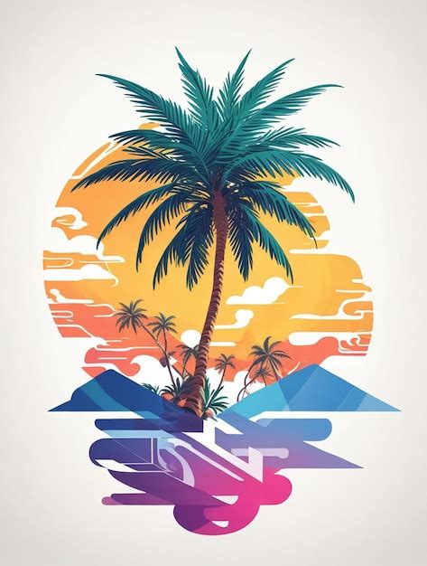 Isla Tropical Con Palmeras Y Puesta De Sol Ilustraci N D Dise O De