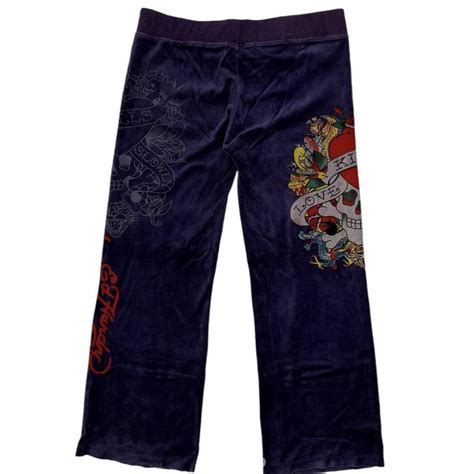 Vintage Ed Hardy Velour Graphic Sweatpants Size M Depop