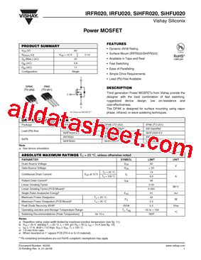 IRFU020 Datasheet PDF Vishay Siliconix