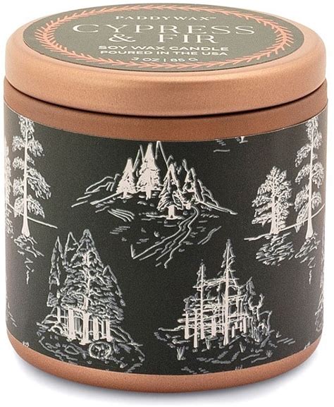 Paddywax Cypress Fir Copper Tin Candle Green With White Toile Pattern