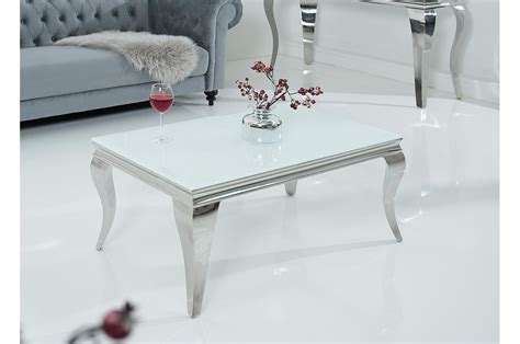 Table Basse Baroque Verre Opale Blanc Et Pied En Acier Poli Cbc Meubles