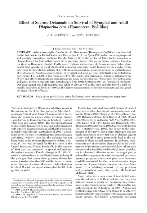 Pdf Effect Of Sucrose Octanoate On Survival Of Nymphal And Adult