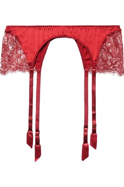 Coco De Mer Venus Satin Trimmed Metallic Stretch Leavers Lace Suspender