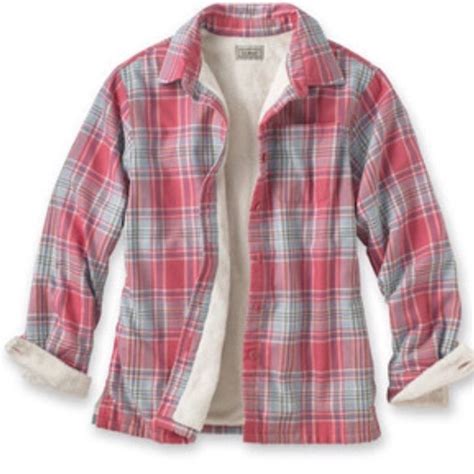 L L Bean Fleece Lined Plaid Flannel Pink Button Front Shirt Jacket ...