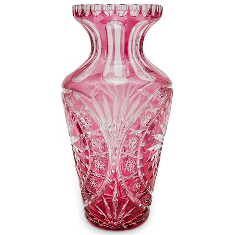 Vintage Bohemian Cranberry Cut To Clear Glass Vase Auction