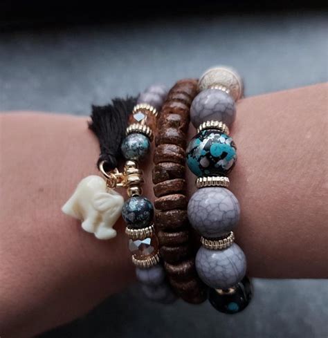 Armbanden Set Dames Kralen 3 Stuks Geluks Olifant Vrouw LiLaLove