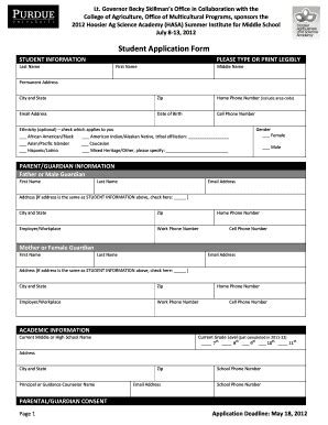 Fillable Online Ag Purdue Student Application Form Purdue Agriculture