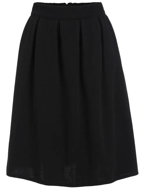 Black Elastic Waist Pleated Skirt Sheinsheinside