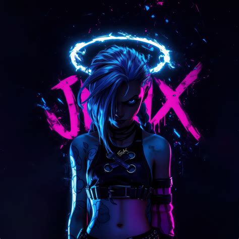 Jinx (Arcane) Wallpaper 4K, Neon art, Dark background, 5K