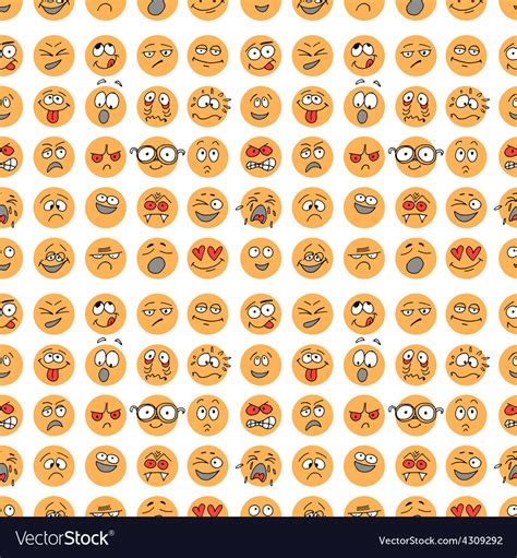 Seamless Pattern With Hand Drawn Emoticons Doodle Vector Image