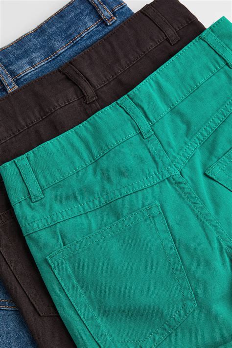 3 Pack Cotton Twill Pants Bright Greendenim Blue Kids Handm Us