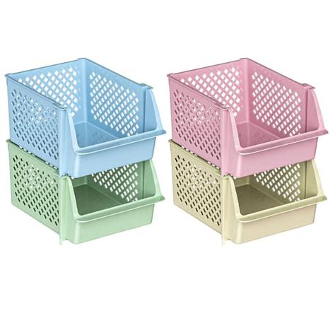 19 qt. Plastic Stackable Storage Bins for Pantry in Multi (4-Pack) bin ...