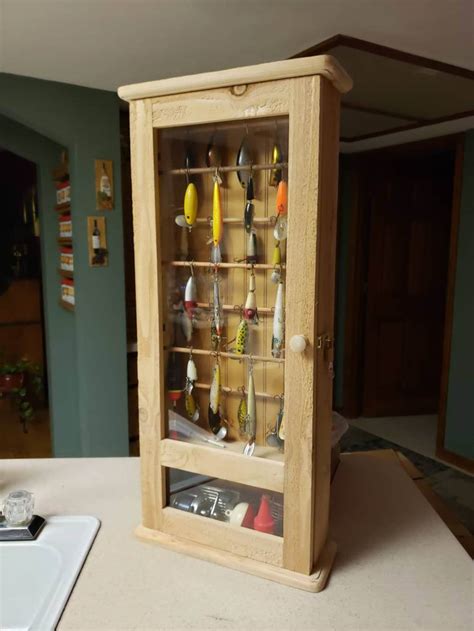 Fishing Lure Reel Display Cabinet Holds Over Lures Handmade In