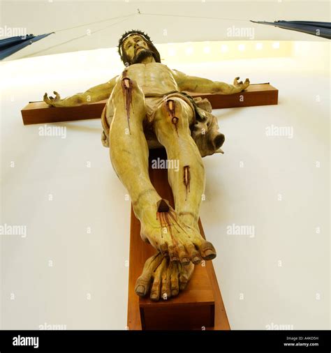 Jesus on the cross the crucifixion looking up from feet detail Stock ...