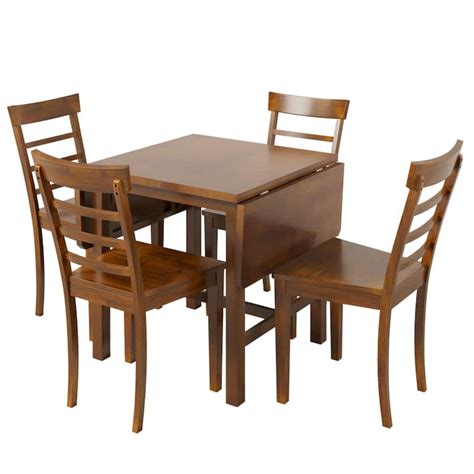 5 Piece Wood Square Drop Leaf Breakfast Nook Extendable Dining Table Set With 4 Ladder Back