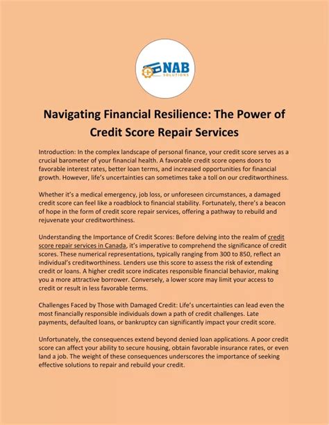 Ppt Navigating Financial Resilience The Power Of Credit Score Repair