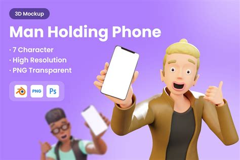 3d Man Holding Phone Mockup V 02 Product Mockups Ft 3d And Handphone