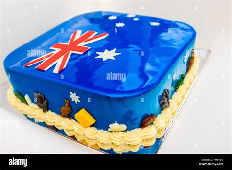 Australia Day Theme Home Baked Cake With Colours Of Australian Flag And