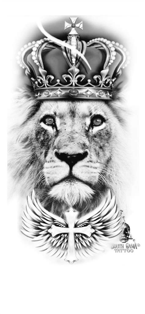 Lion Head Tattoo Design with Crown