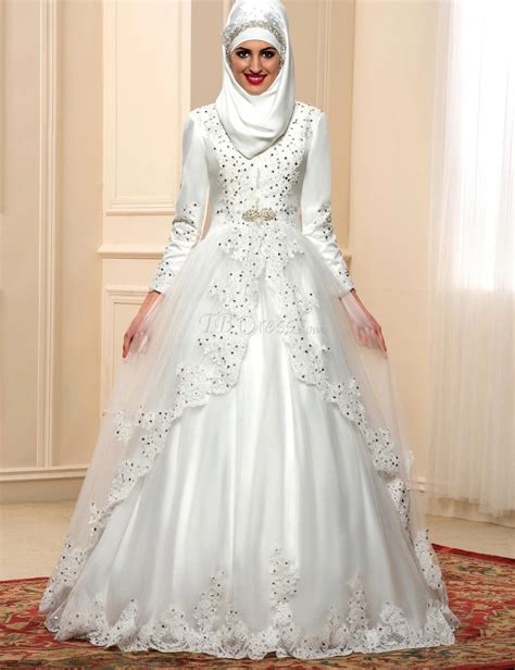 Vestido Noiva Muslim Wedding Dress Hijab Long Sleeves Arabic Wedding