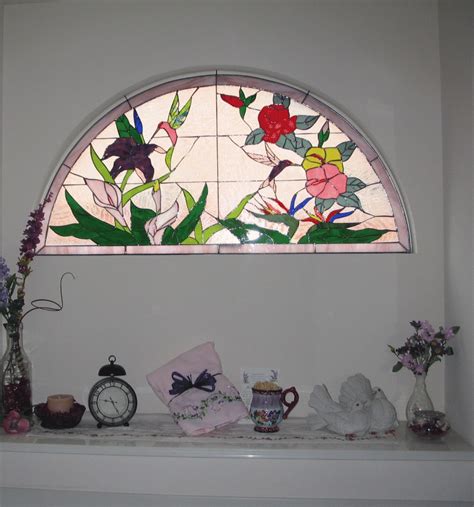 Arched Hummingbird And Hibiscus Stained Glass Window Project