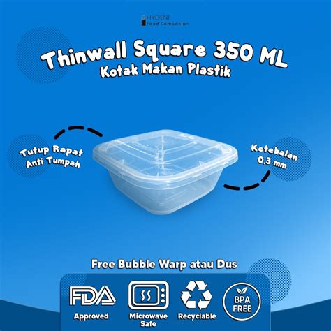 Jual Kotak Makan Plastik Thinwall 350 Ml Sq Persegi Thinwall