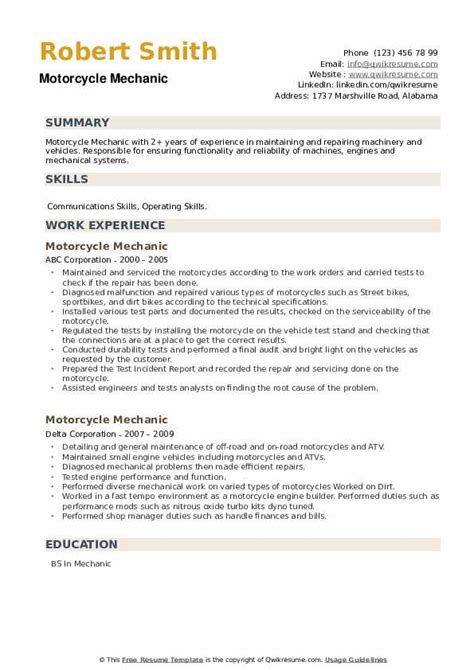 10+ Motorcycle Mechanic Resume Samples & Templates for 2025