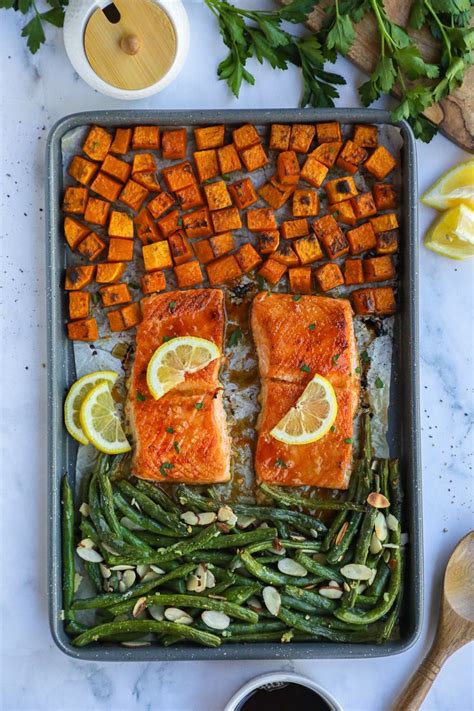 Maple Mustard Salmon Sheet Pan Dinner Recipe Maple Mustard Salmon Sheet Pan Dinners